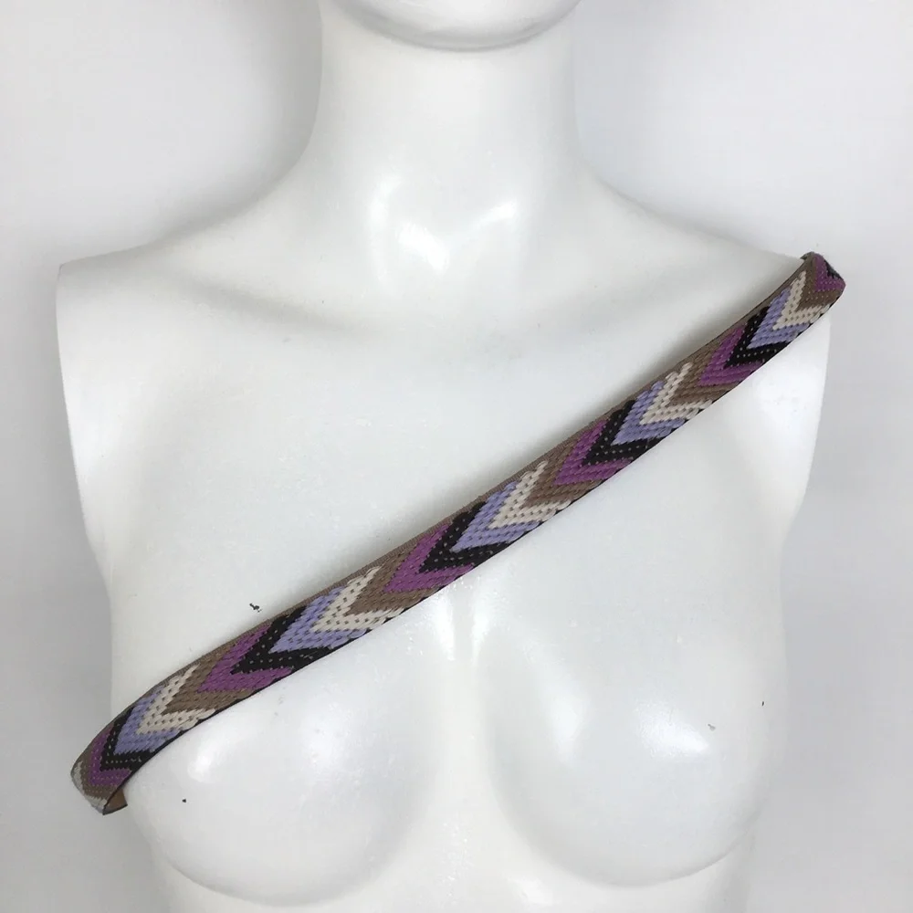 Women’s Thin Boho Belt Chevron Embroidered Multi Colored Purple Brown Size 13